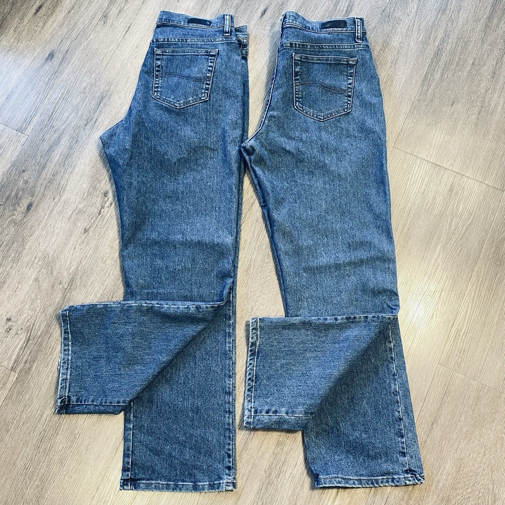 2-Y2K Lee Relaxed Fit  Wide Leg Jeans Womens 10 Short Blue Denim Pants Stretch
